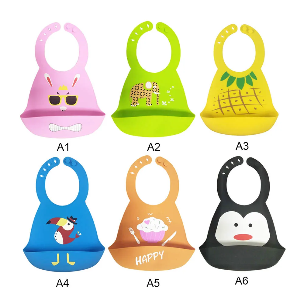 Baby Stuff Silicone Bibs Girl Cartoon Soft Fold Silica Gel Adjustable Waterproof Feeding Bib Boy Accessories Baby Bibs Aprons