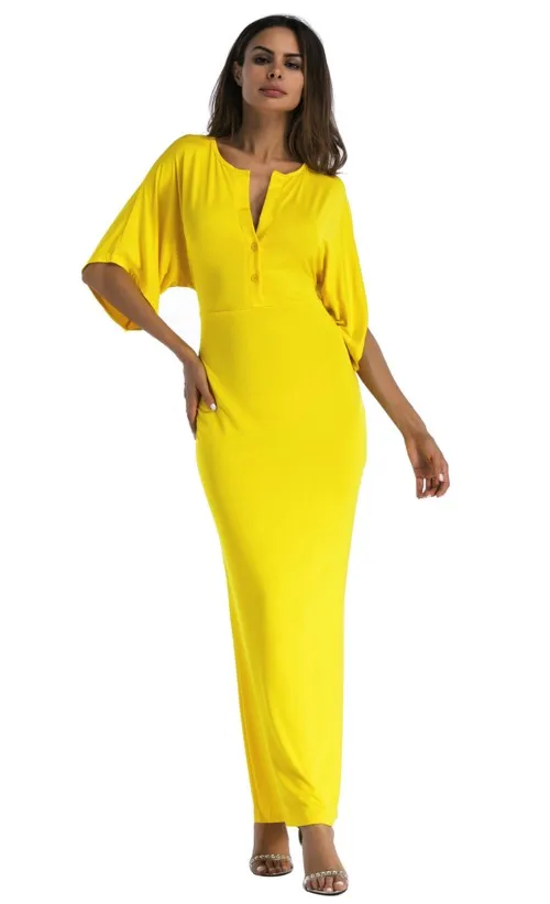 Сексуальное длинное платье-туника с v-образным вырезом размера плюс для вечеринок, Модная элегантная Клубная одежда зеленого, желтого, красного, черного, синего цвета, женская одежда - Цвет: yellow