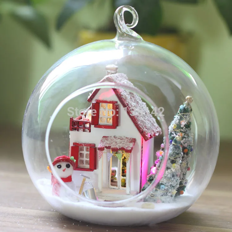 G010 diy деревянный Рождественский домик Миниатюрный стеклянный шар с голосовые огни Рождественский подарок Кукольный дом Вилла дерево