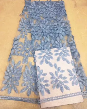 

(5yards/pc) skyblue French net lace very beautiful embroidered African party lace fabric for attractive dress FZZ112