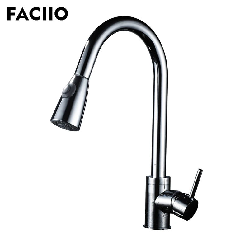 

FACIIO Kitchen Faucet Pull Out Rotatable Basin Sink Faucets Chrome Water Taps Mixer Kitchen Single Holder Single Hole YD-1037