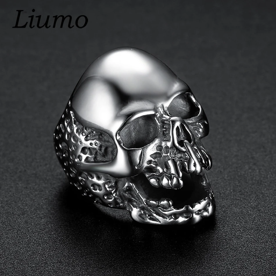 

Liumo Fashion Punk Style Vintage Skull Alloy Men Biker Ring Lr973