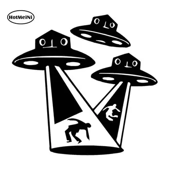 

HotMeiNi Cartoon Fun Alien Abduction Spaceships Space Ship Area Vinyl Motorcycle Car Sticker For Car Window Bumper 13.5*13cm