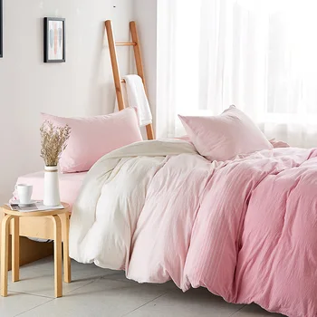 

Solid Gradient Color Cotton Bedding Set 4 Piec Sheet Duvet Cover Pillowcase Wedding Decoration King Queen Twin