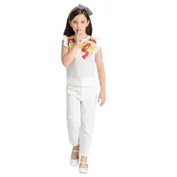 Европейский стиль 2 шт комплект детской одежды дети Обувь для девочек Лимон Цветок печатных хлопок футболка без рукавов Штаны и футболки