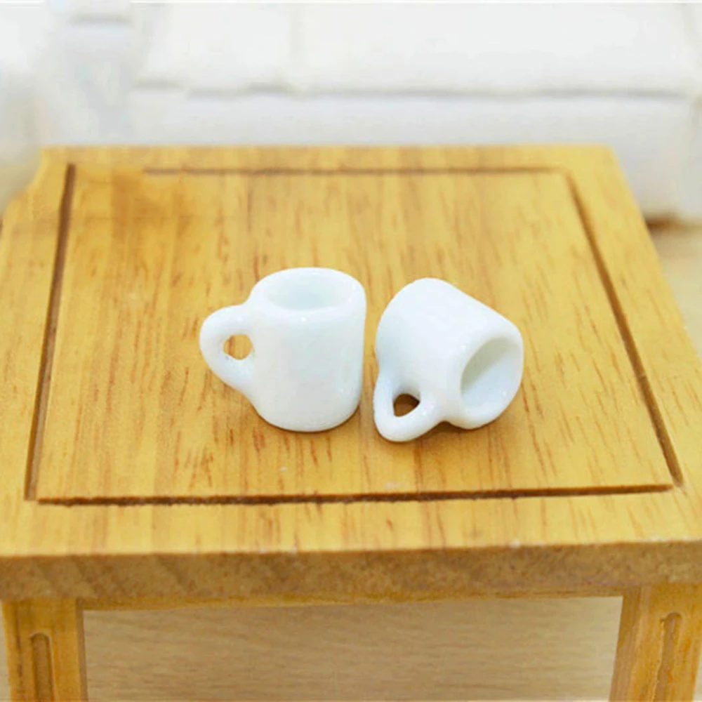 

2Pcs 1/12 Dollhouse Miniature Accessories Mini White Ceramic Mug Teacup Simulation Furniture Cup Model Toy for Doll House Decor
