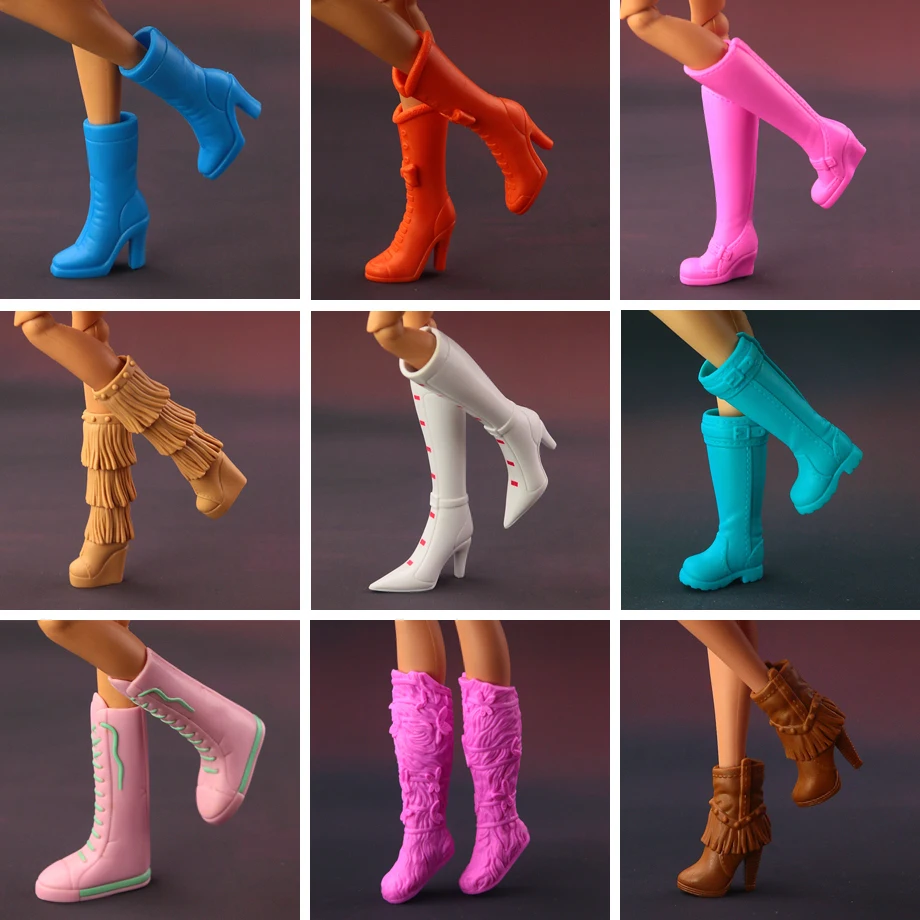 5 пара/лот; Новинка; оригинальная обувь разных цветов; высокие сапоги для куклы Барби;