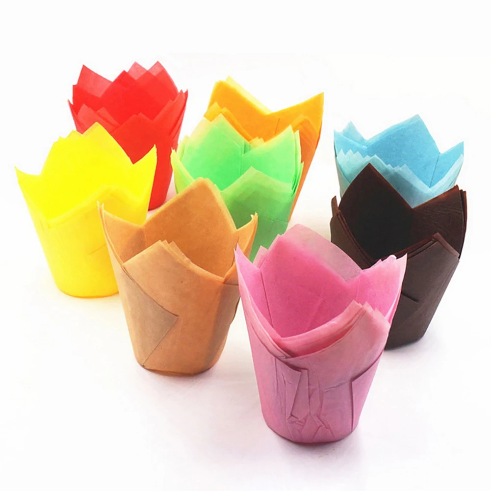 

New 50Pcs Oil-proof Tulip Cake Cup Muffin Cupcake Liner Paper Holder Baking Tool Cake Tools decorating tools Party Supplies