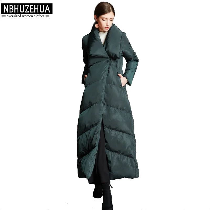 ExtralongDuckDownCoatThickWomensParkaGreenBlackJacketWinter