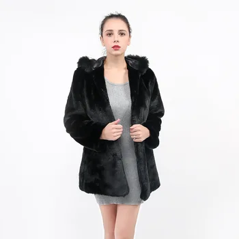 

Winter Women's New Hooded Faux Fur Coat Jacket Thick Warm Coat Coat Women's Fluffy Fox Fur Jacket Pure Black Large Size S-xxl