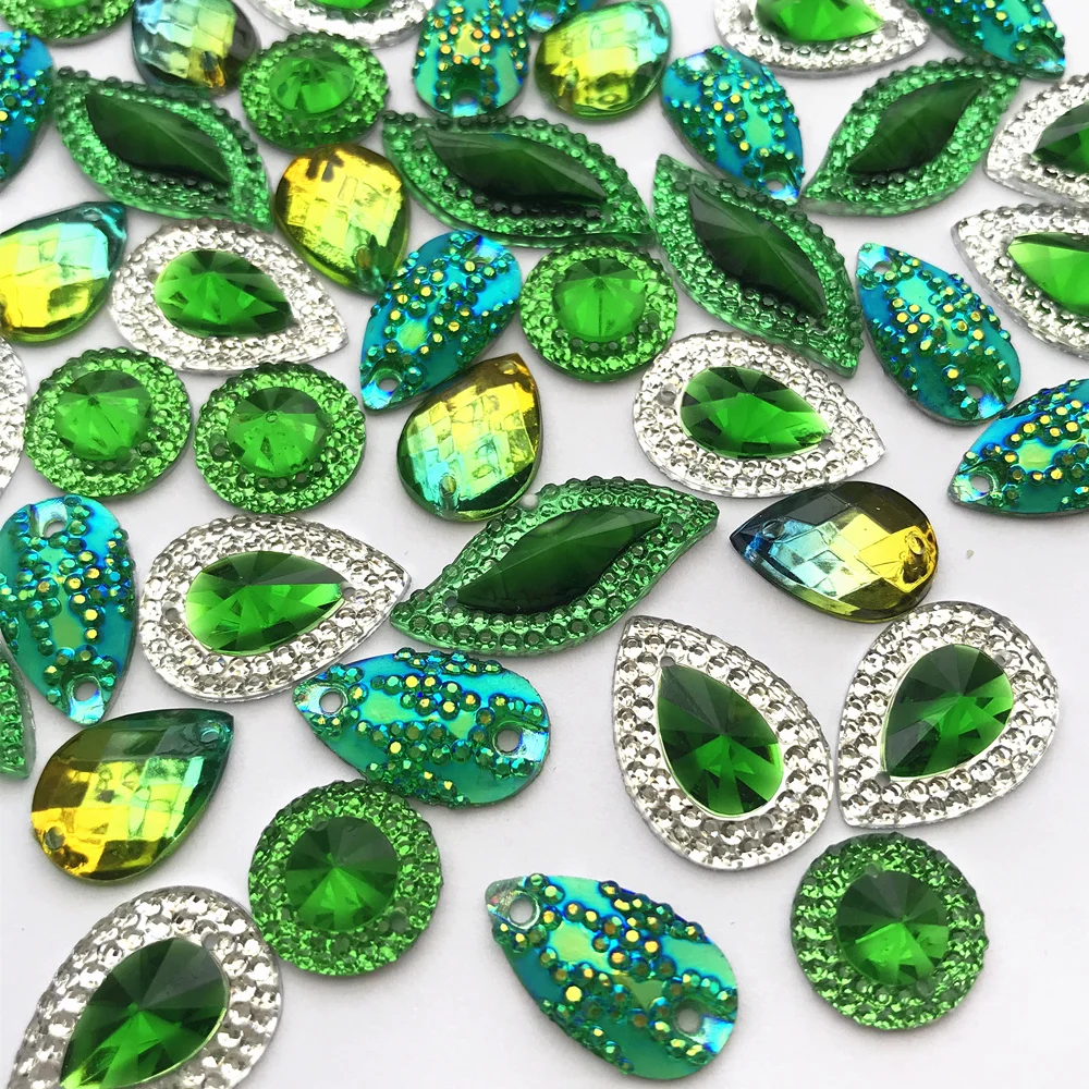 HOt Sale Mix Resin Green Ab Sewing Crystal Loose Rhinestones Gems