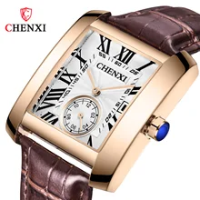 CHENXI Mens Watches Top Brand Luxury Leather Strap Calendar Waterproof Quartz Watch Male Square Wristwatch Relogio Masculino chenxi brand calendar gold quartz watches men luxury hot sale wristwatch golden clock male watch men saat relogio masculino 20