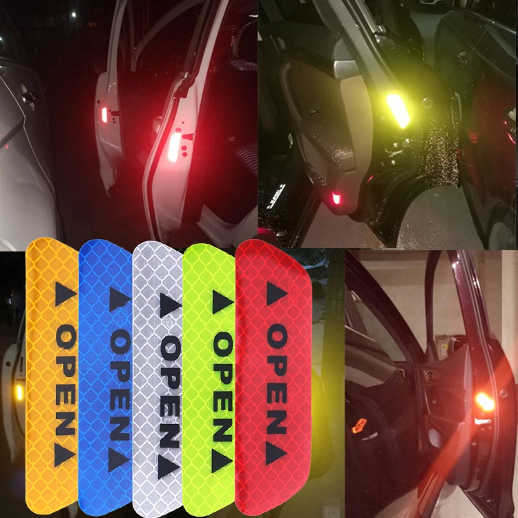 

Car styling 4pcs Car door OPEN Reflective Strips Safety Warning Stickers For Nissan Tiida Teana Skyline Juke X-Trail Almera