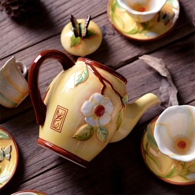 السيراميك الإبداعية الإغاثة القهوة وعاء القهوة كأس الصحن مجموعة كاملة من هدايا عيد الميلاد coffeeware drinkware