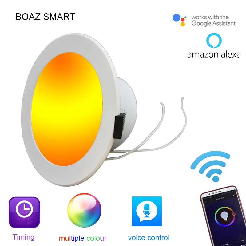 Boaz EU Plug Wifi Интеллектуальный светильник 4 дюйма с регулируемой яркостью светодиодный светильник Голосовое управление от Alexa Tuya Smart APP круглый светильник для внутреннего дома светильник