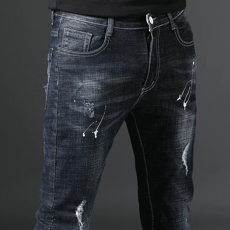 UMMEWALO Стрейчевые обтягивающие джинсы мужские повседневные рваные мужские джинсы деним облегающие хлопковые качественные джинсы M11