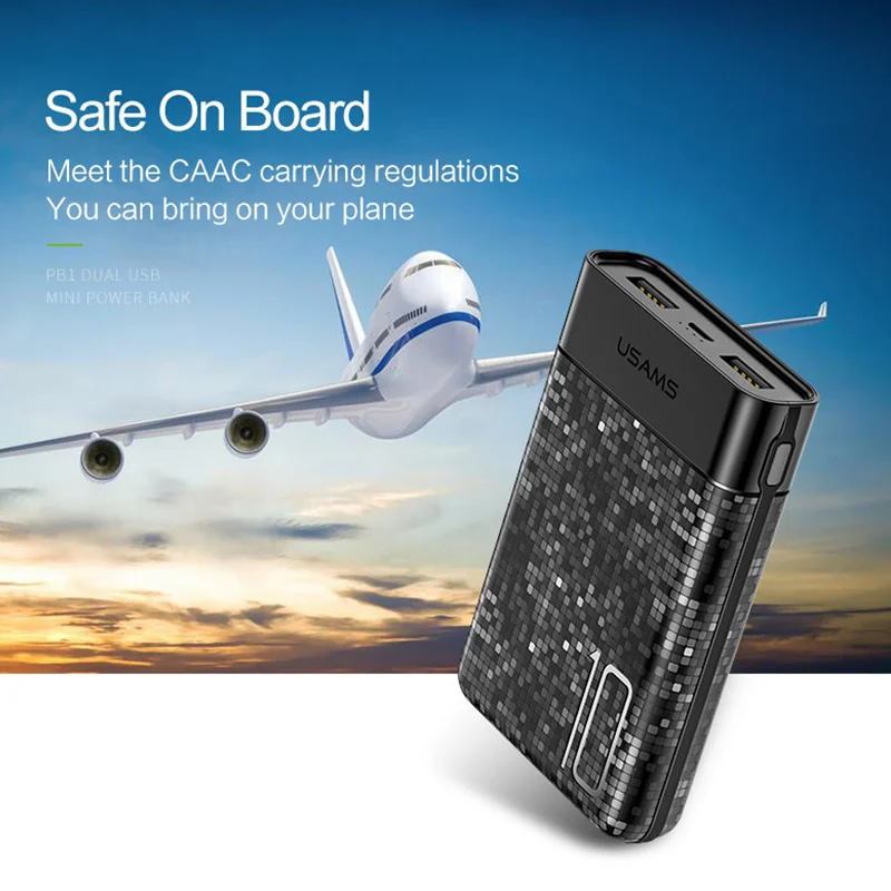 USAMS 10000mAh Power Bank Dual USB Powerbank Portable Phone Chargers External Battery USB Charger banks