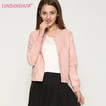 Lundunshijia Мода г. улица Женский Искусственная кожа пальто дамы Бейсбол Костюмы Для женщин тонкий мыть куртка из искусственной кожи розовый