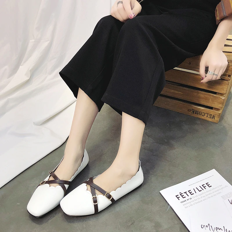 

Women Flats Shoes Summer Autumn Casual Flat Women Shoes 2019 New Cross Leather Buckle Tie Slips Flat Shoes Woman Zapatos Mujer