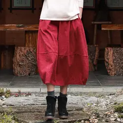 Оригинальный Осень Новый эластичный пояс литературный Вельветовая юбка Для женщин Сплошной Цвет свободные юбки
