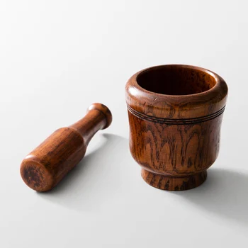 

One Set Wood Crush Garlic Can Traditional Chinese Medicine Making Jar With Grinder Stick