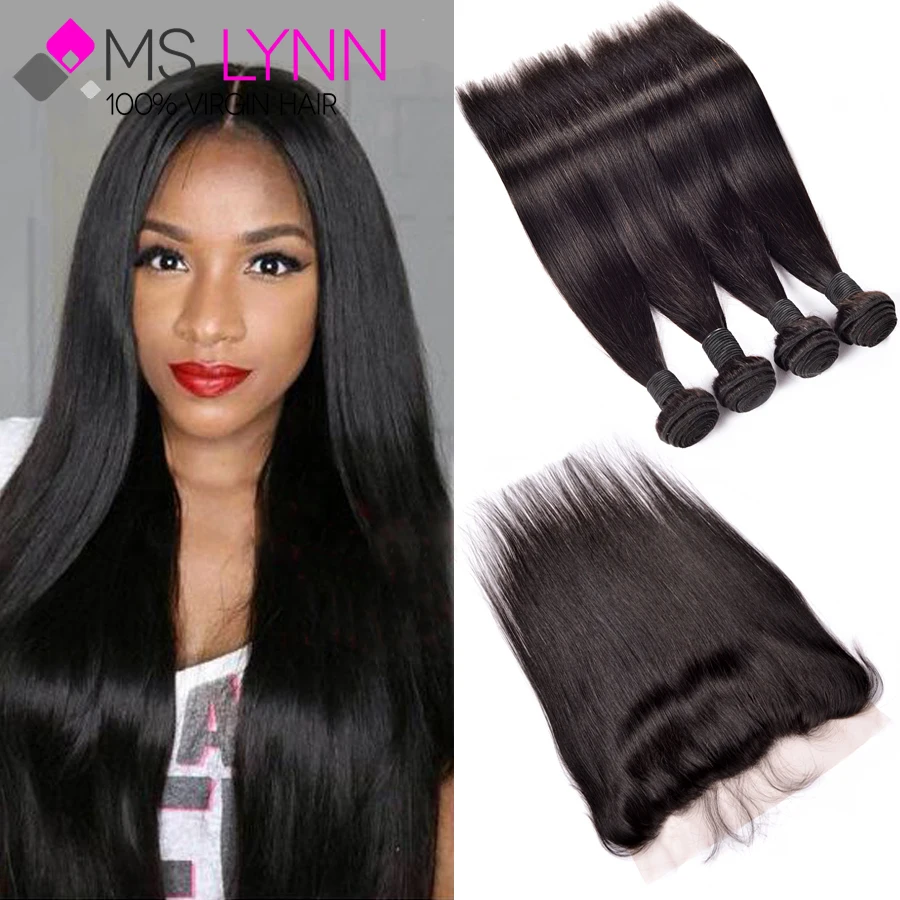 7A Peruvian Virgin Hair With Closure,Peruvian Straight Human Hair With Closure,13x4 Ear To Ear Lace Frontal Closure With Bundles
