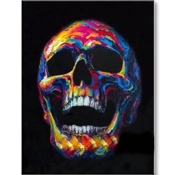 

Handmade Abstract Color Skull Oil Painting On Canvas Black Background Hand Painted Picture for Living Room Decor Wall Paintings