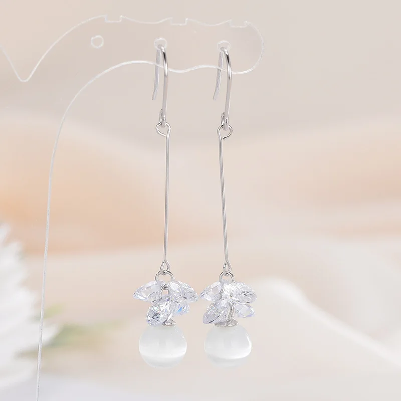 

Seanlov New Flower Opal Drop Earrings For Women Accessories Rhinestone Ice S925 Tremella Hook Fine Silver Jewelry Gifts