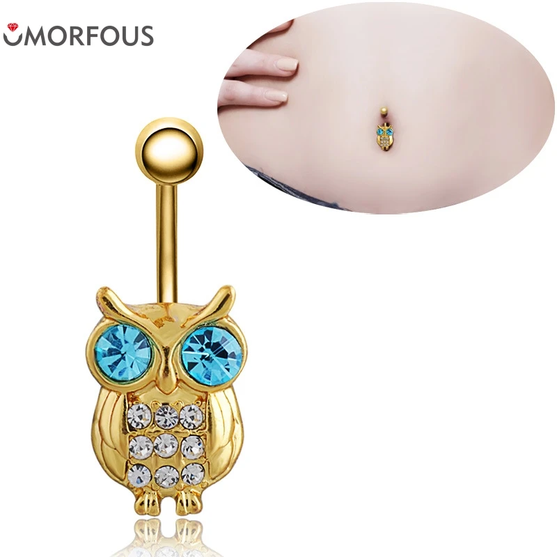1PC Owls Blue Piercings Bird Navel Belly Rings Sexy Bikini Body Jewelry Women Girls Belly Button Rings Summer Holiday Bijoux