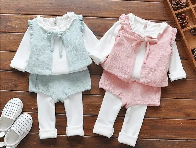 

2017 fashion Girls' set Children spring autumn coat + pants fake three-piece suit kids Girls' leisure suit 4pcs/1lot