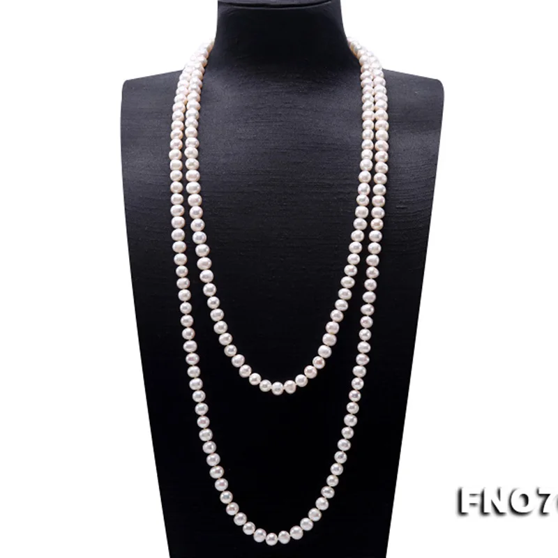 

Pearl Sweater Necklaces Long Round Natural White 8-9mm Natural Freshwater Pearl Necklace Endless charm necklace