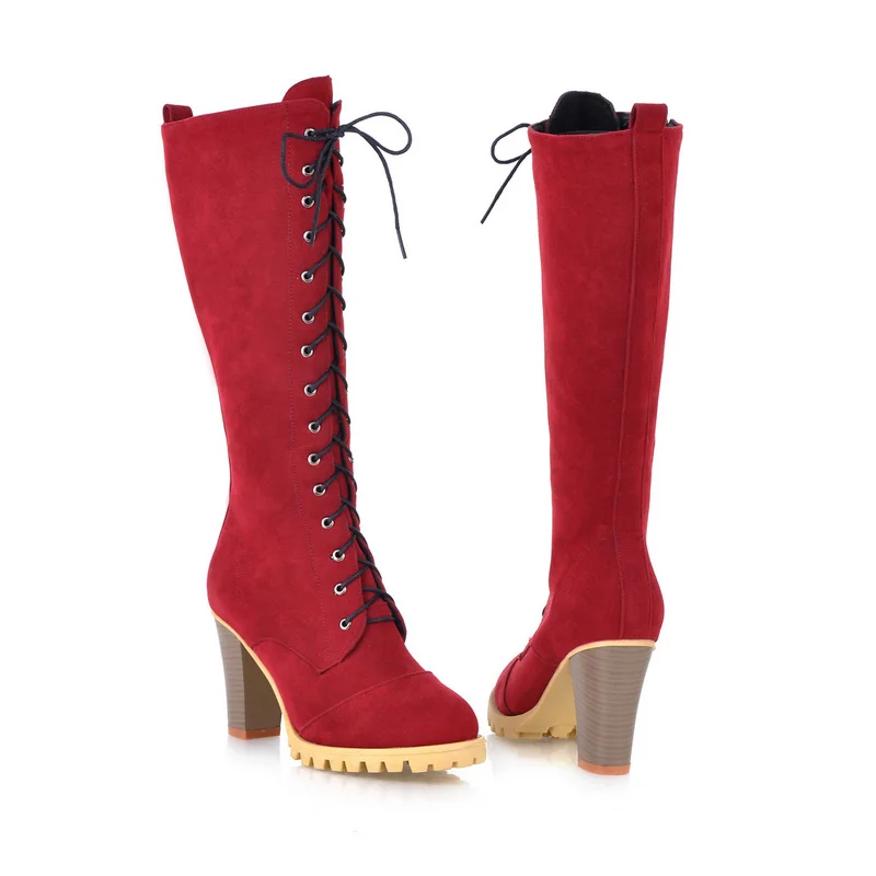 KARINLUNA/размеры 34-40; женская обувь на высоком каблуке-шпильке в британском ретро-стиле на платформе женские модные вечерние зимние сапоги для верховой езды