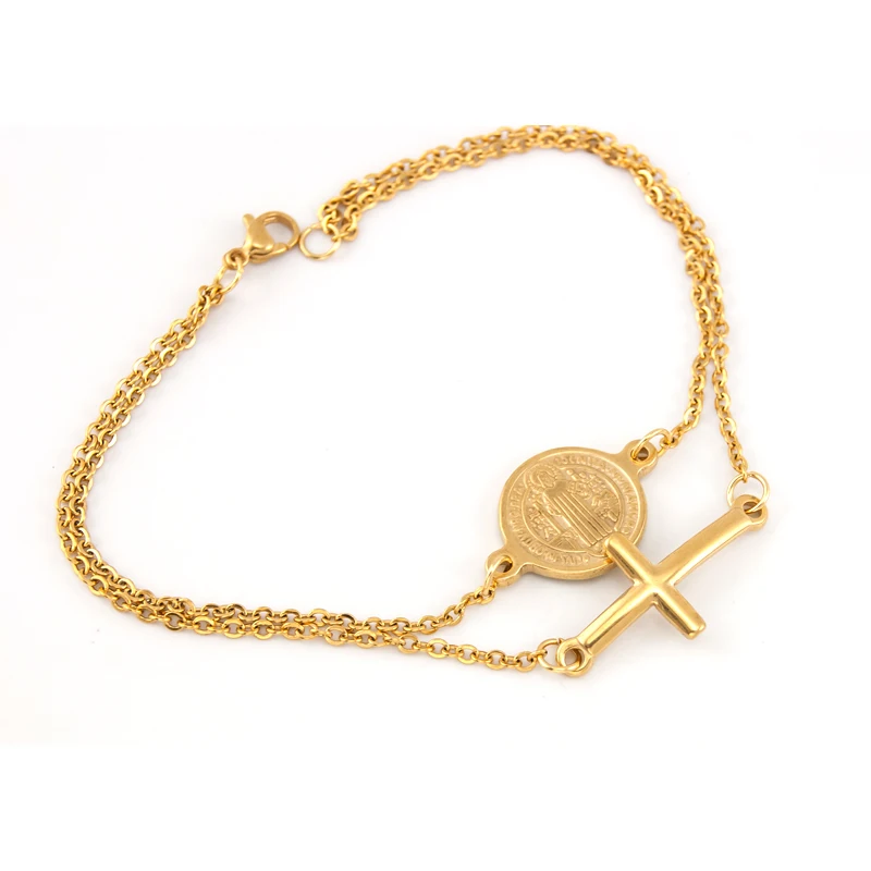 100 stainless steel gold/silver religious bracelet Saint Benedict