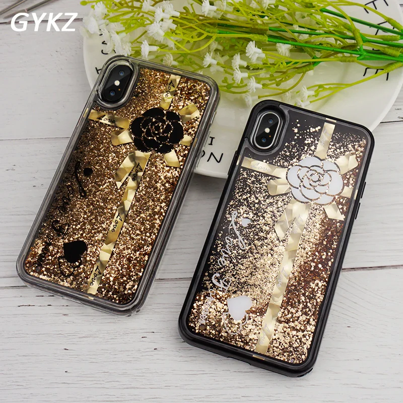 

GYKZ Dynamic Liquid Quicksand Cases For iPhone X 8 7 6 Plus Bling Glitter TPU+PC Back Cover For iPhone 7 6 6s Sequins Coque