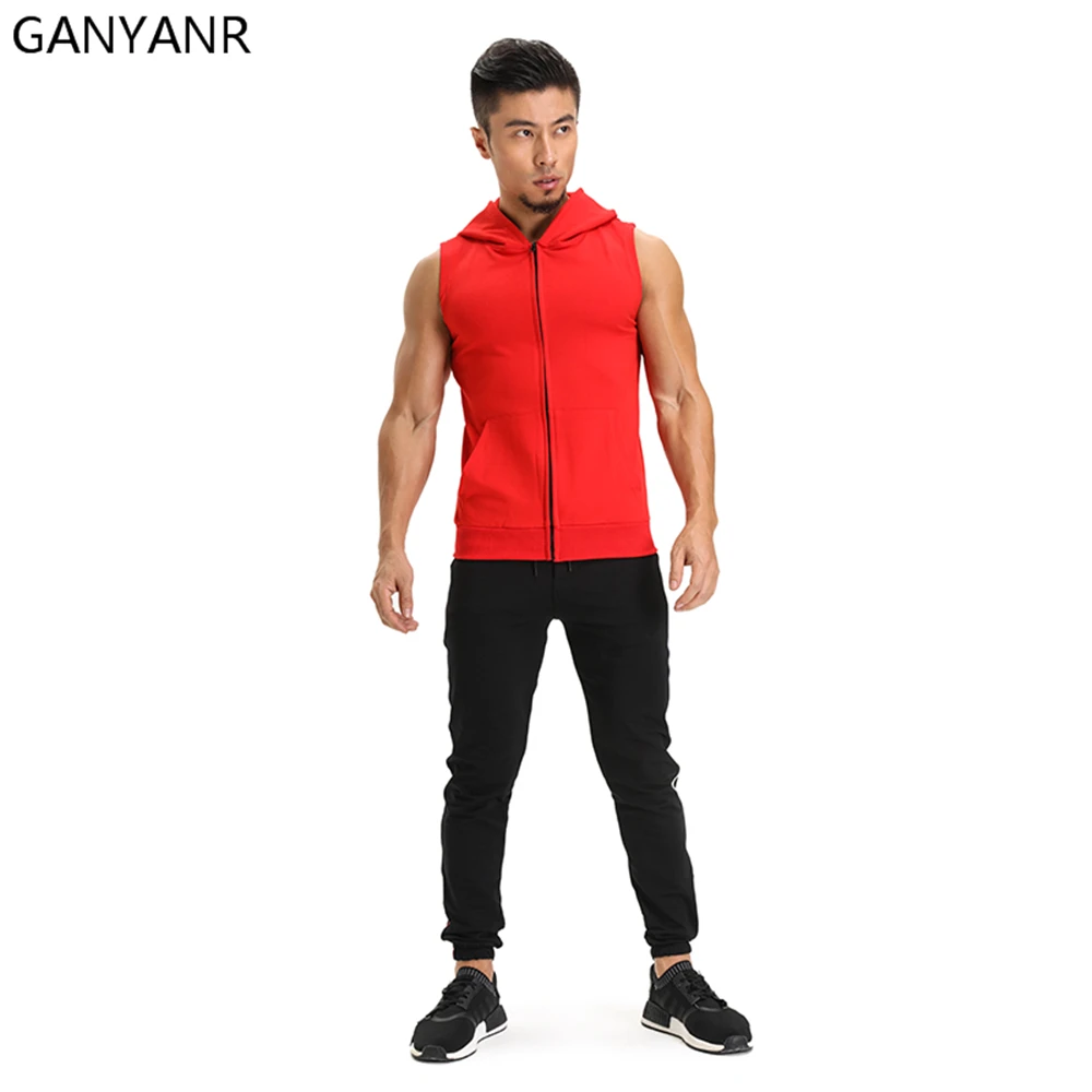 

GANYANR Sport Suit Men Jogging Running Set Gym Sportswear Basketball Pants Workout Soccer Training Sleeveless Tank Tops Hoodies