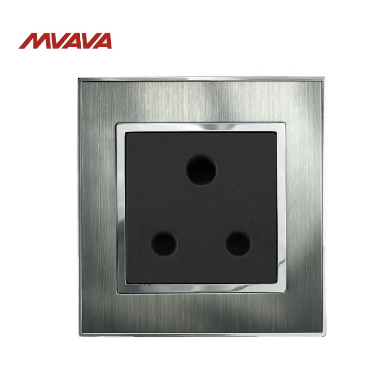 

MVAVA 15A Round Pin Socket South Africa Standard Wall Plug Silver Satin Metal Wall Outlet