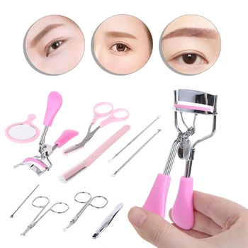 

New 10pcs/set Eyebrow Tools Kit Tweezers Scissors Razor Eyelash Curler Makeup Tool Beauty Tool Set