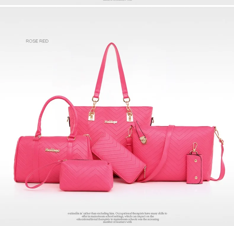 Новая брендовая Роскошная дамская сумочка 6 шт./компл. комплект комбинированных Сумок женская сумка через плечо pochette Дамский бумажник-ридикюль кошелек - Цвет: 7710