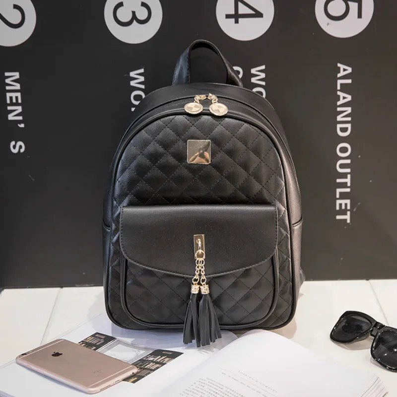 

2019 spring and summer new PU backpack female simple casual college wind shoulder bag trend fashion ladies small black backpack