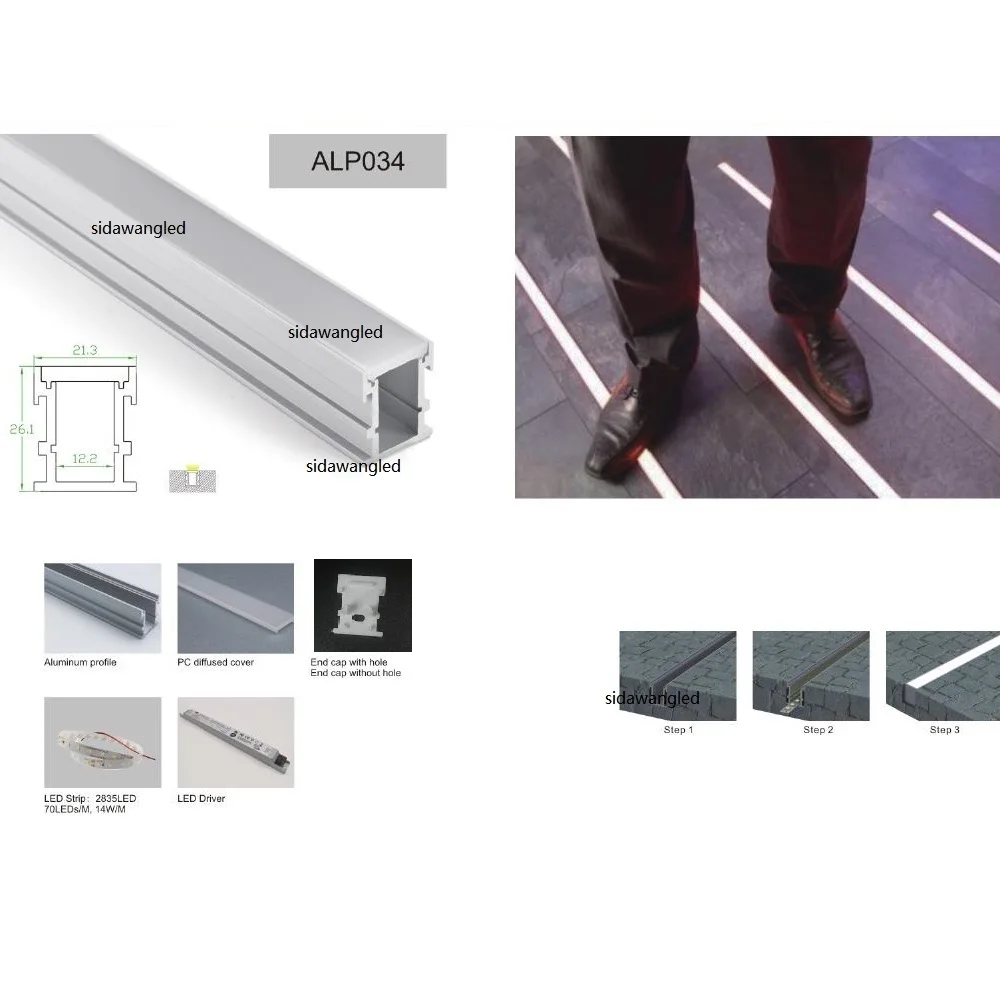

5SET/LOT X 2M Waterproof Floor Aluminum led profile Channel with strong PC diffused cover 3mm thickness without color dotALP034