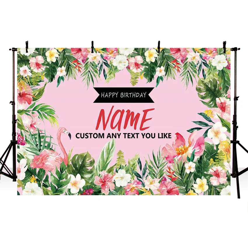 photo backdrops summer flamingo party happy birthday custom banner backdrop tropical hawaiian beach luau photography background happy birthday customized banners