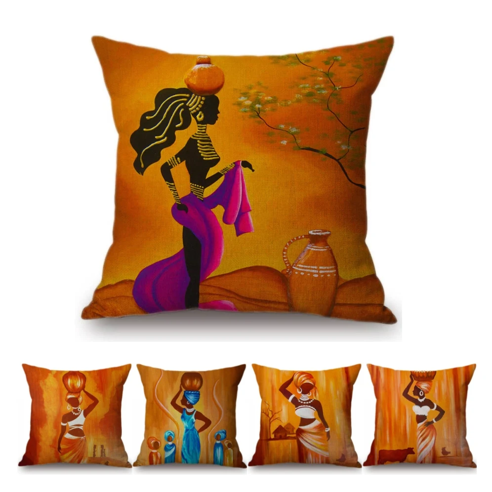 2018 Decoratie Art Afrikaanse Olieverf Sofa Sierkussen Cover Afrika Vrouwen Lifestyle Katoen Linnen Kussenhoes Auto Kussens 2018 Decoratie Art Afrikaanse Olieverf Sofa Sierkussen Cover Afrika Vrouwen Lifestyle Katoen Linnen Kussenhoes Auto Kussens