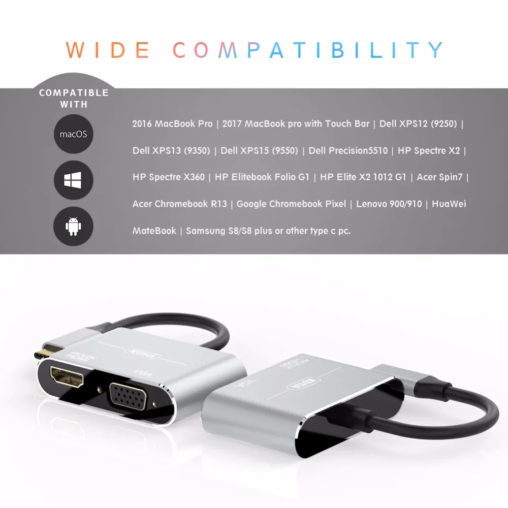 USB C к HDMI адаптер 3 1 Type VGA для MacBook Chromebook Pixel Galaxy S8 и многое другое (серый)|Кабели