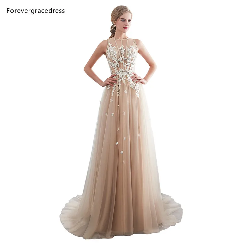 Свадебные платья Forevergracedress цвета шампанского трапециевидные из тюля большие