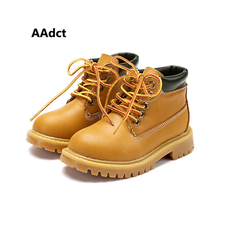 

AAdct Autumn Genuine leather New boys boots Brand Martin kids boots for girls fashion High-quality children boots Yellow