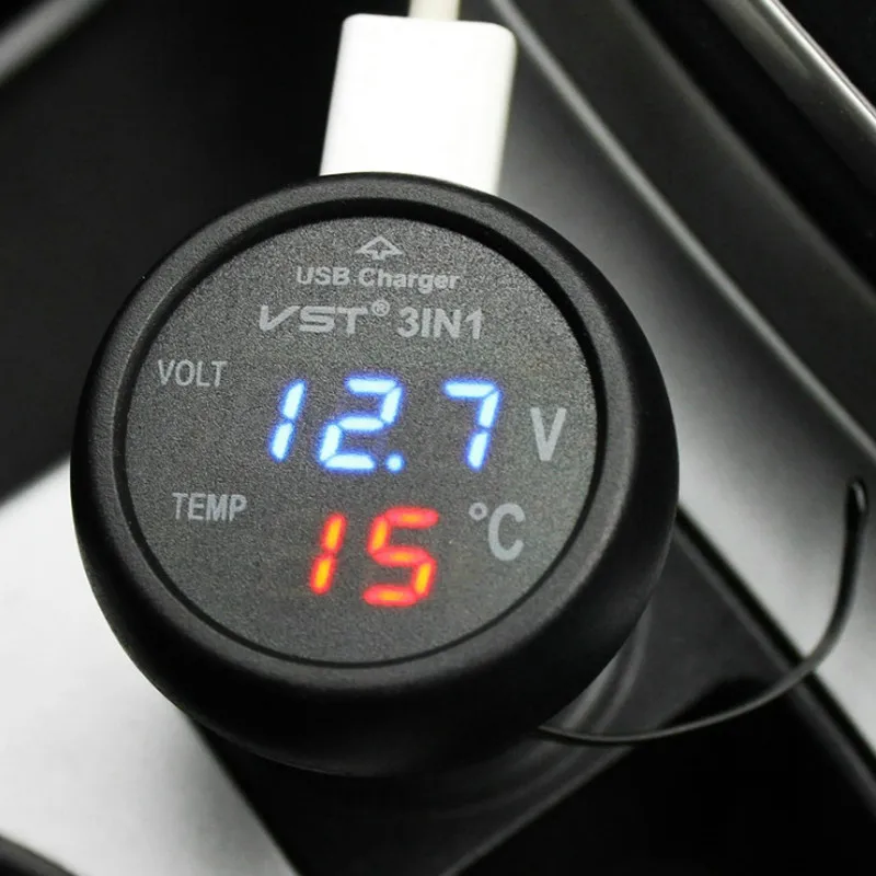 3в1 автомобильный вольтметр напряжение температура монитор универсальный авто USB зарядное устройство Автомобильный термометр прикуриватель зарядное устройство s