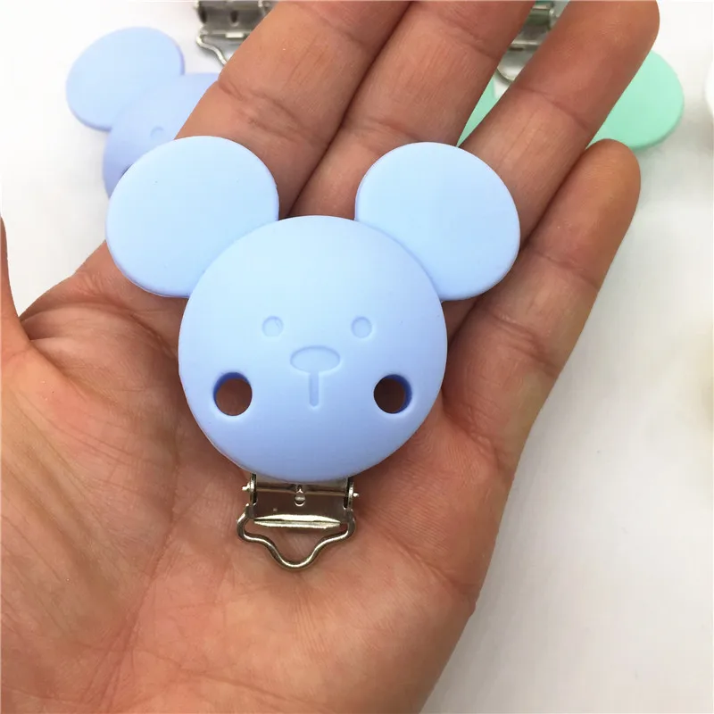 Chenkai 10PCS BPA Free Silicone Mickey Pacifier Dummy Teether Chain Holder Clips DIY Baby Mouse Animal Nursing Toy Accessories