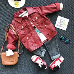 3 шт. мальчиков Осень-весна комплект одежды красный черный пиджак белая рубашка и Джинсовый комплект Детская мода универсальная детская