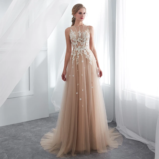 Vestidos De Gala Sleeveless Prom Dresses 2019 Long Floor Length Champagne Gowns Robes De Formal Dress - Prom Dresses - AliExpress