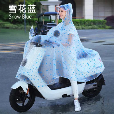 17.Single double rain poncho raincoat Transparent waterproof rain gear electric bicycle battery car motorcycle ladies poncho adult battery car rain poncho FashionableSnow blue